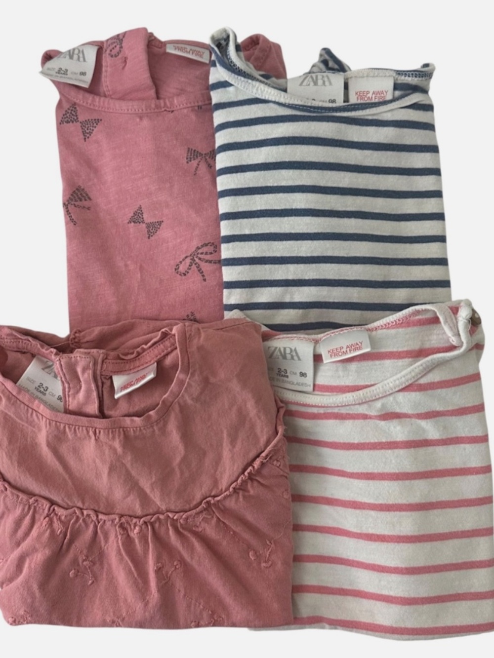 Lot (4) ZARA Tops Shirts Tees Toddler Girls Sz 2-3 2T 3T Pink Striped Bow